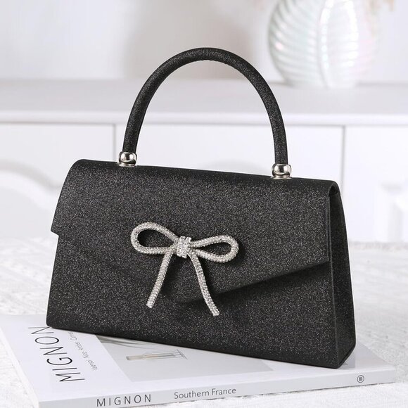 Elegant Rhinestone Evening Clutch - Versatile Black Tote & Crossbody Bag - Picture 3 of 7